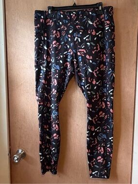 Black Floral Print Leggings with Pink & Blue Accents